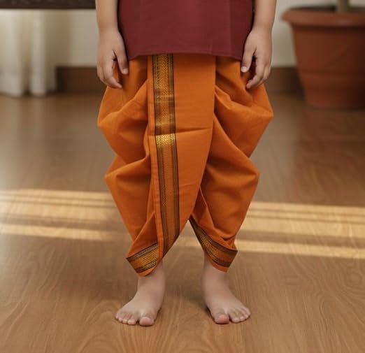 Kids Dhoti, Pure Silk with Soft Silk Border, Readymade, Indian Ethnic Maharaj Style, Party Wear