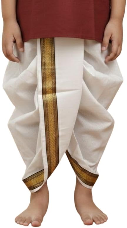 Kids Dhoti, Pure Silk with Soft Silk Border, Readymade, Indian Ethnic Maharaj Style, Party Wear