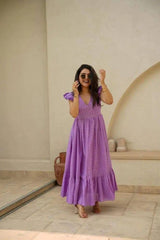 Bollywood Indian Pakistani Ethnic Party Wear Women Soft Pure Hakoba Lavender Schifli Dress