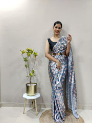 Bollywood Indian Pakistani Ethnic Party Wear Women Soft Pure Lycra Silk With Digital Print Foil Work Saree/Sari