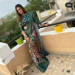 Bollywood Indian Pakistani Ethnic Party Wear Women Soft Pure Premium Linen Cotton With Beautiful Digital Print Saree/Sari