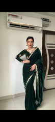 Bollywood Indian Pakistani Ethnic Party Wear Women Soft Pure Premium Velvet Embroidery Saree/Sari