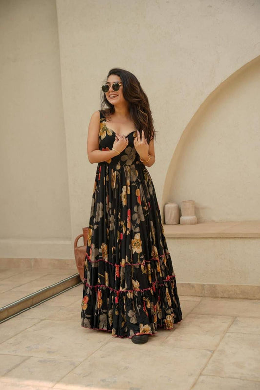 Bollywood Indian Pakistani Ethnic Party Wear Women Soft Pure Muslin Printed Long Dress