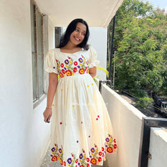 Bollywood Women Indian Ethnic Party Wear Pure Soft Maska Cotton Print Maxi Dress