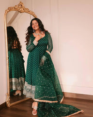 Bollywood Indian Pakistani Ethnic Party Wear Women Soft Pure Georgette Embroidered Green suit Dress