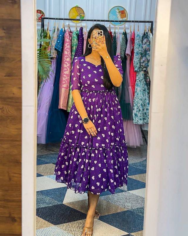 Bollywood Indian Pakistani Ethnic Party Wear Women Soft Pure Fuax Georgette Purple Dress