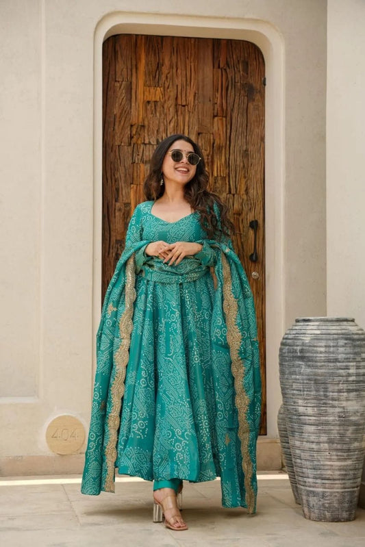 Bollywood Indian Pakistani Ethnic Party Wear Women Soft Pure Chinnon Embroidery Lace Dupatta Border Green Suit Set Dress