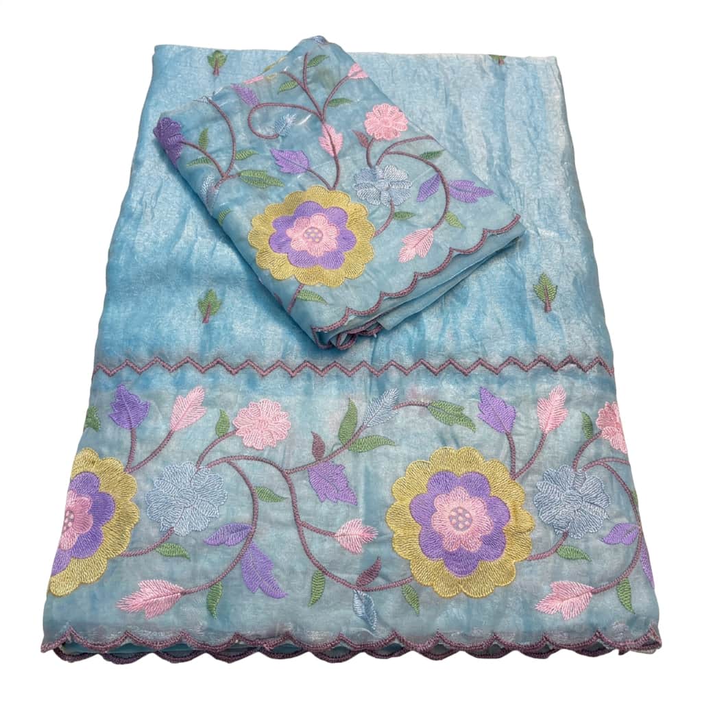 Shree Pastel Fendy Satin Partywear Saree with Multicolour Thread Embroidery