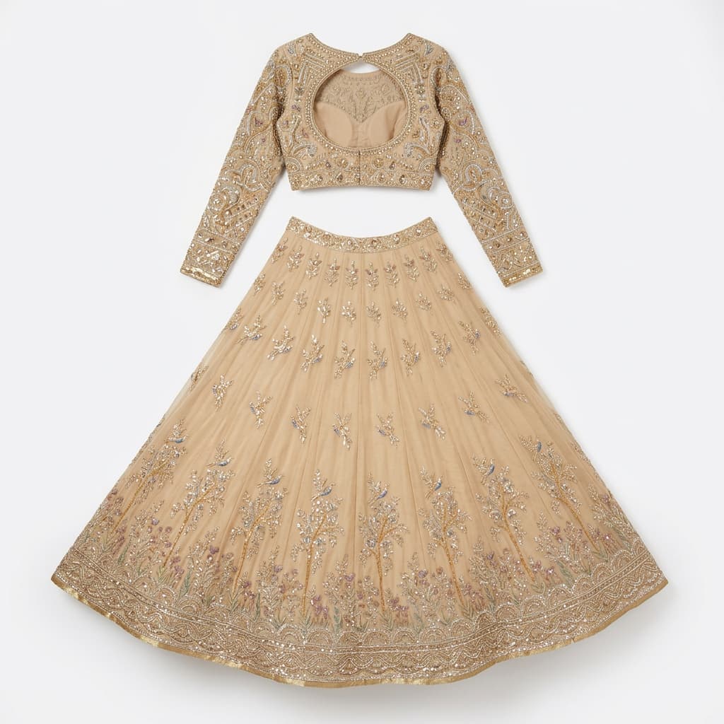 Beige Rangoli Silk Embroidered Lehenga Set - HC-1135