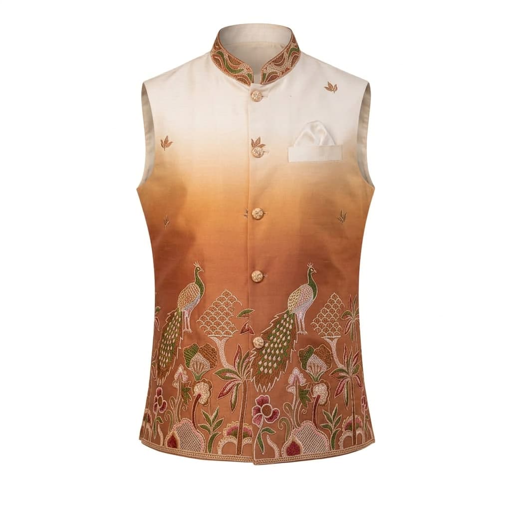 Shaded Peacock Designer Koti / Kurta / Pyjama