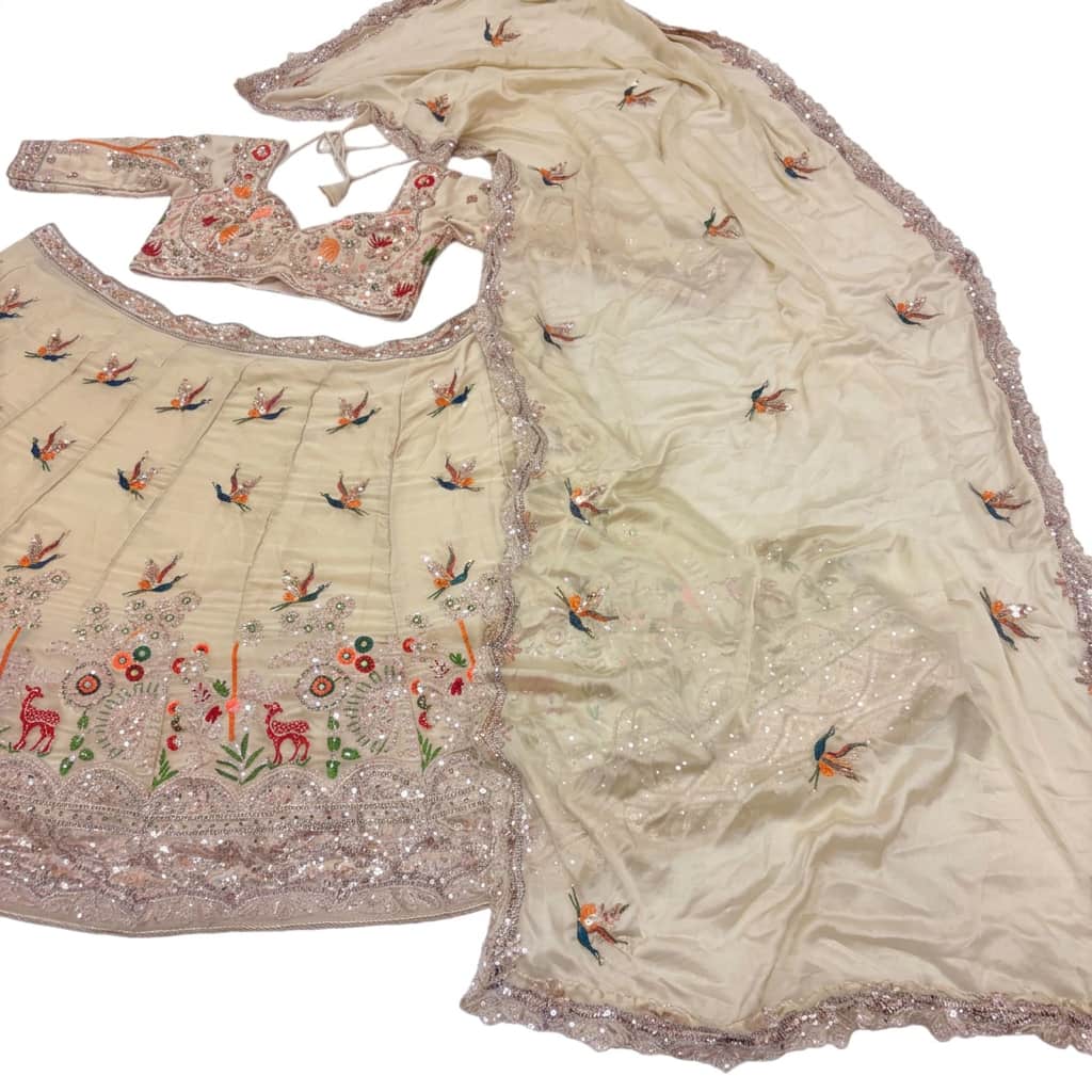Beige Rangoli Silk Embroidered Lehenga Set - HC-1135