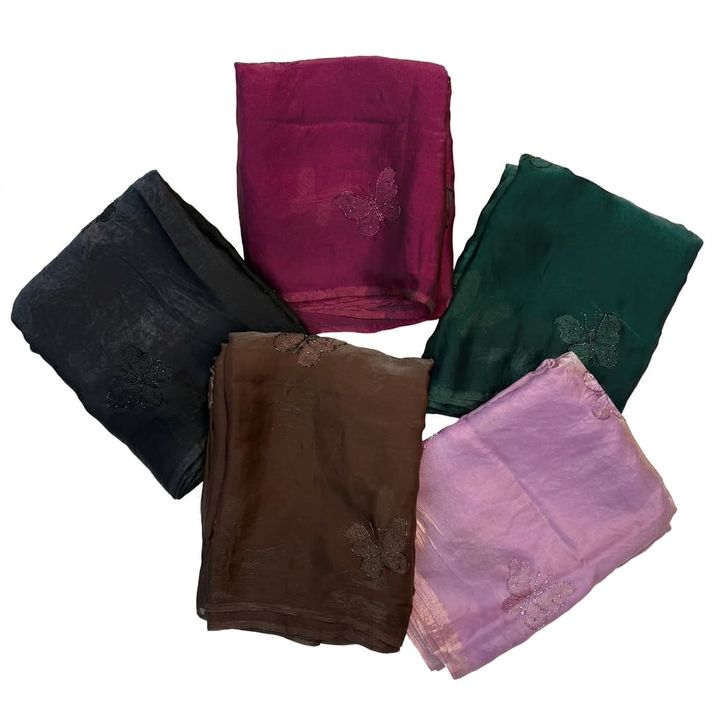 Shree Butterfly Two-Tone Fendy Satin Saree with Bead Handwork