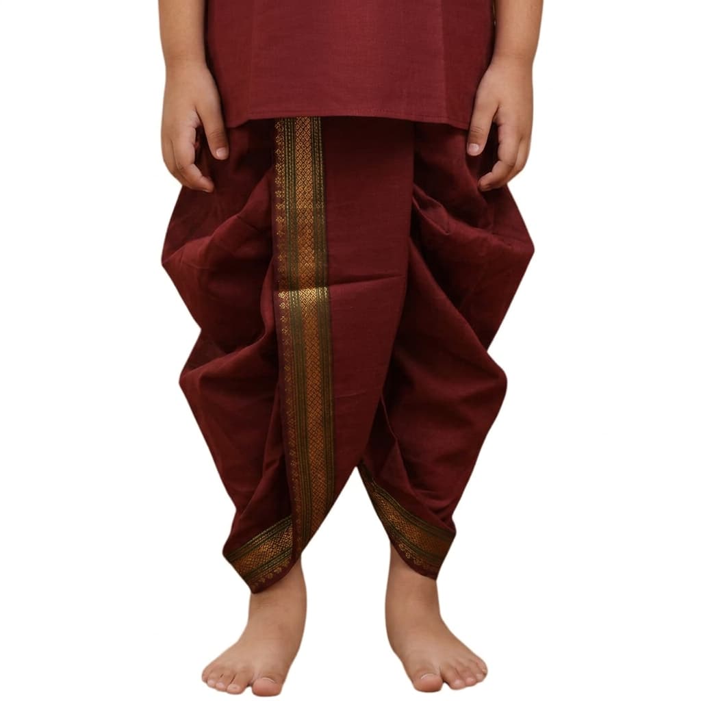 Kids Dhoti, Pure Silk with Soft Silk Border, Readymade, Indian Ethnic Maharaj Style, Party Wear