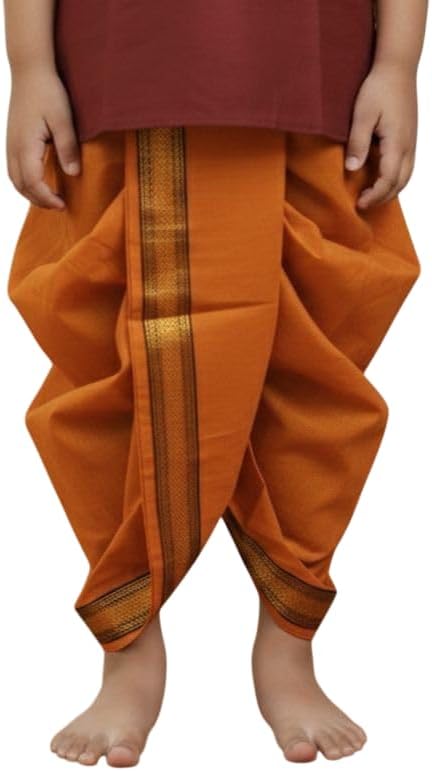 Kids Dhoti, Pure Silk with Soft Silk Border, Readymade, Indian Ethnic Maharaj Style, Party Wear