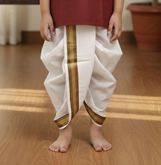 Kids Dhoti, Pure Silk with Soft Silk Border, Readymade, Indian Ethnic Maharaj Style, Party Wear