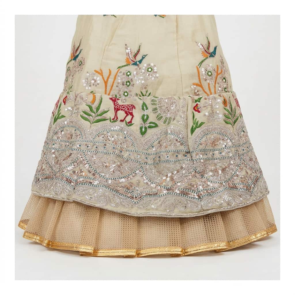 Beige Rangoli Silk Embroidered Lehenga Set - HC-1135