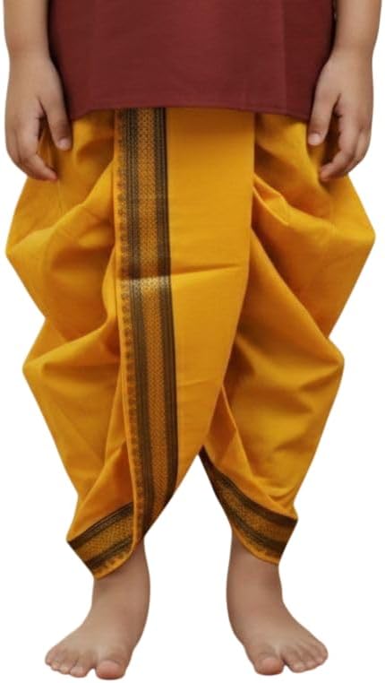 Kids Dhoti, Pure Silk with Soft Silk Border, Readymade, Indian Ethnic Maharaj Style, Party Wear