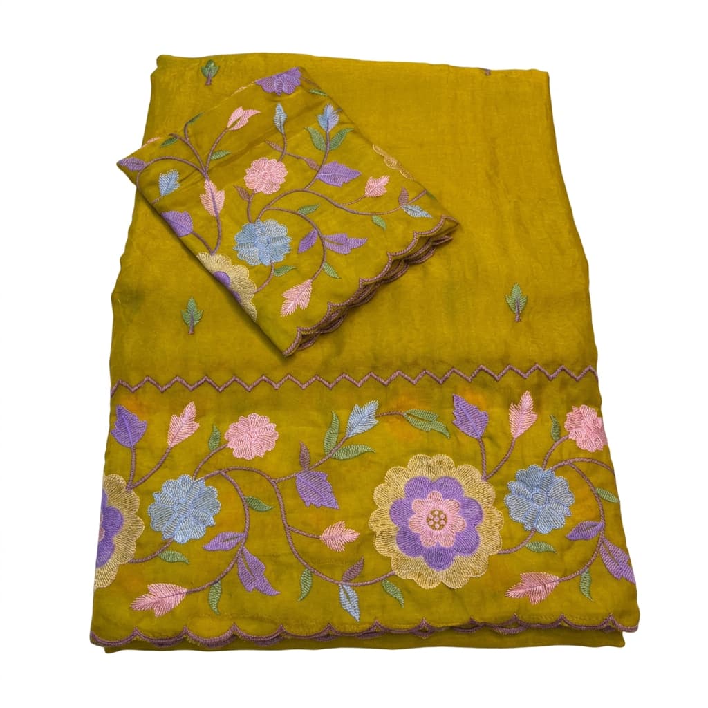 Shree Pastel Fendy Satin Partywear Saree with Multicolour Thread Embroidery