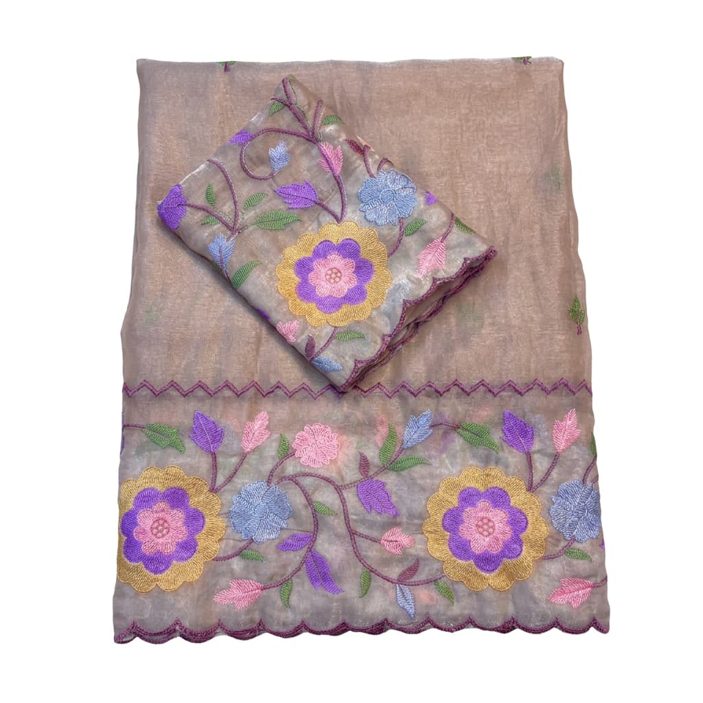 Shree Pastel Fendy Satin Partywear Saree with Multicolour Thread Embroidery