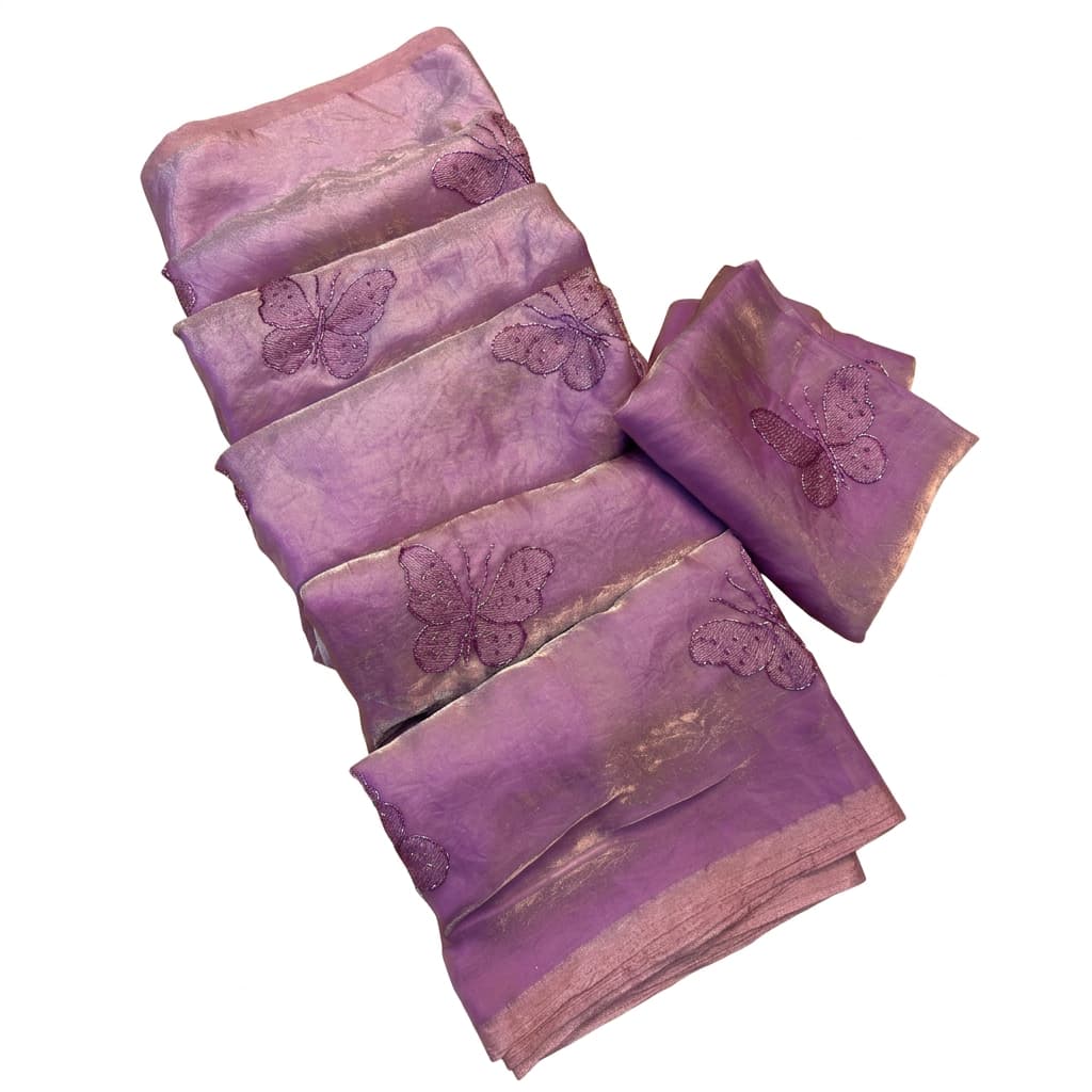 Shree Butterfly Two-Tone Fendy Satin Saree with Bead Handwork