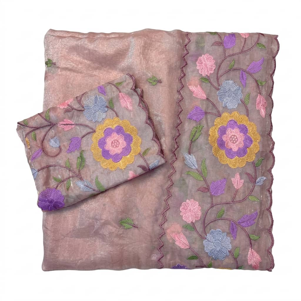 Shree Pastel Fendy Satin Partywear Saree with Multicolour Thread Embroidery