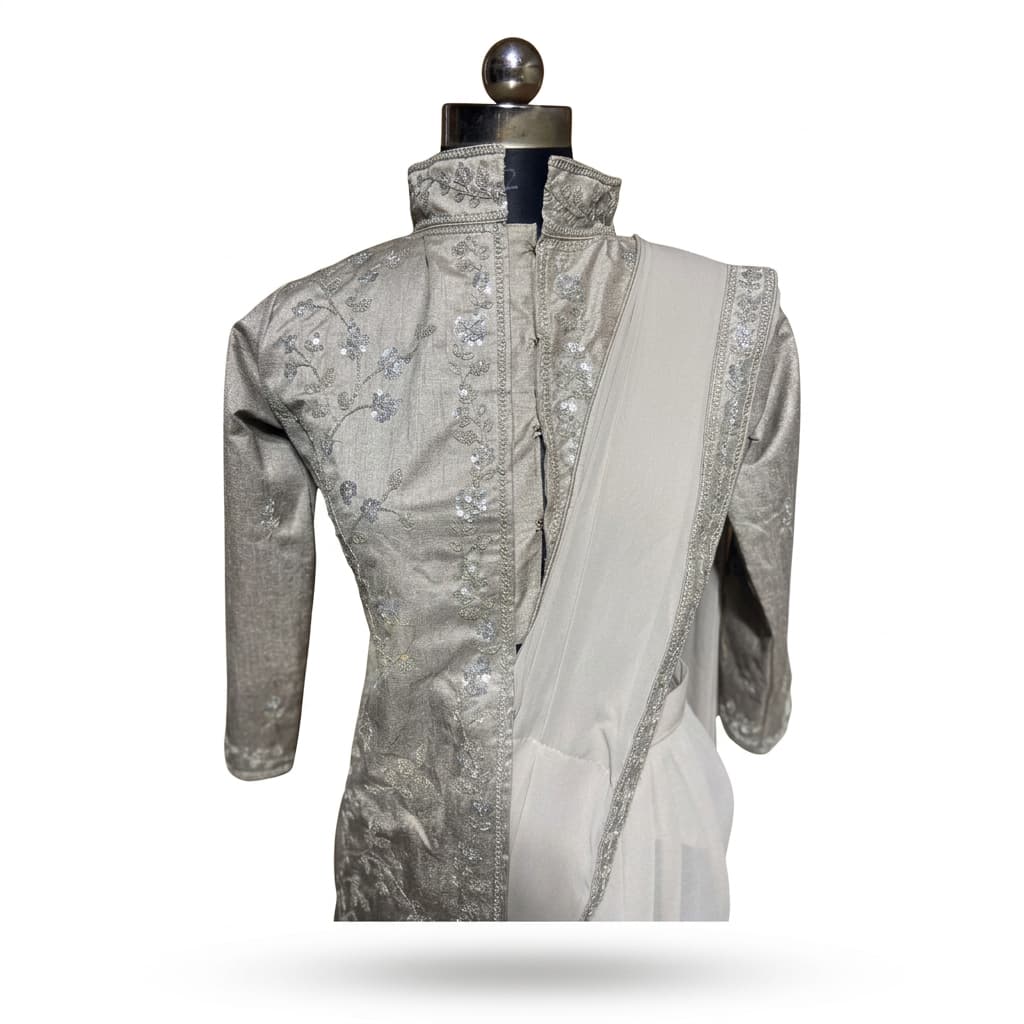 Silver Grey Ready-to-Wear Lehenga Saree with Stitched Koti - HC-SALE