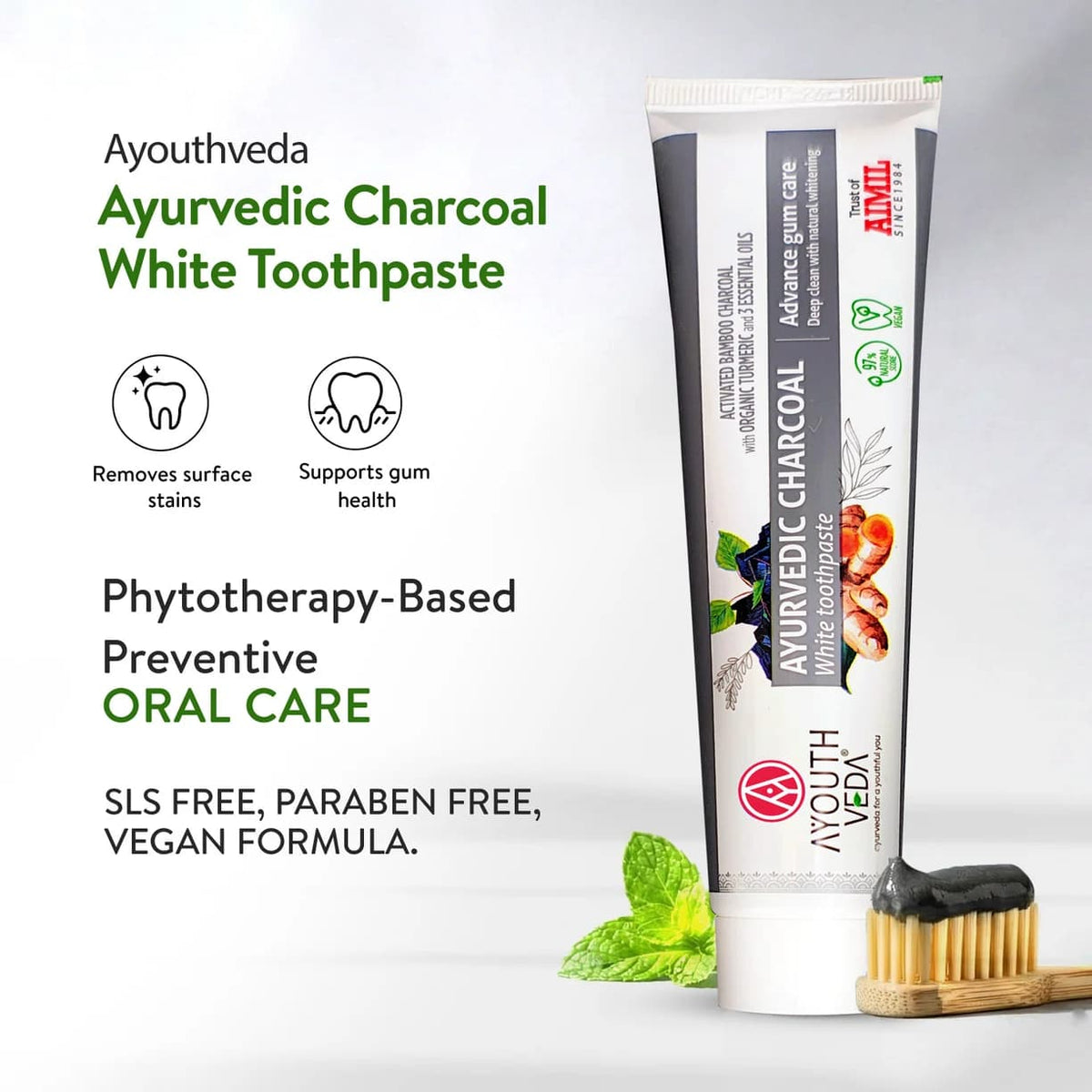 Ayouthveda Ayurvedic Toothpaste (Natural / Charcoal White / Total Care / Mint Gel)