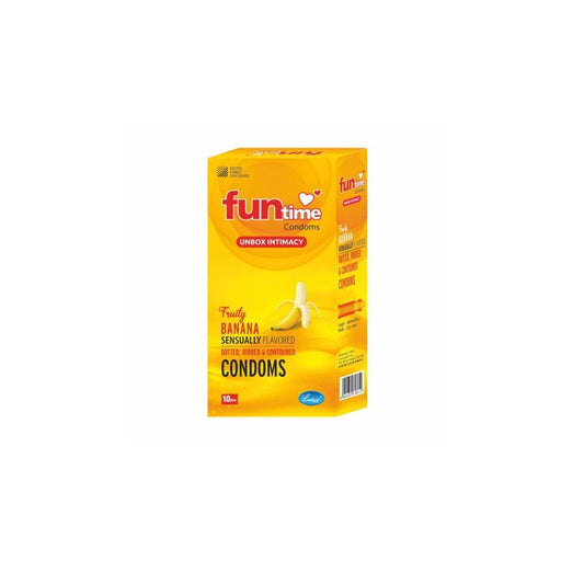 Leeford Funtime Banana Flavored Lubricated Dotted,Ribbed And Contoured Condom 10's