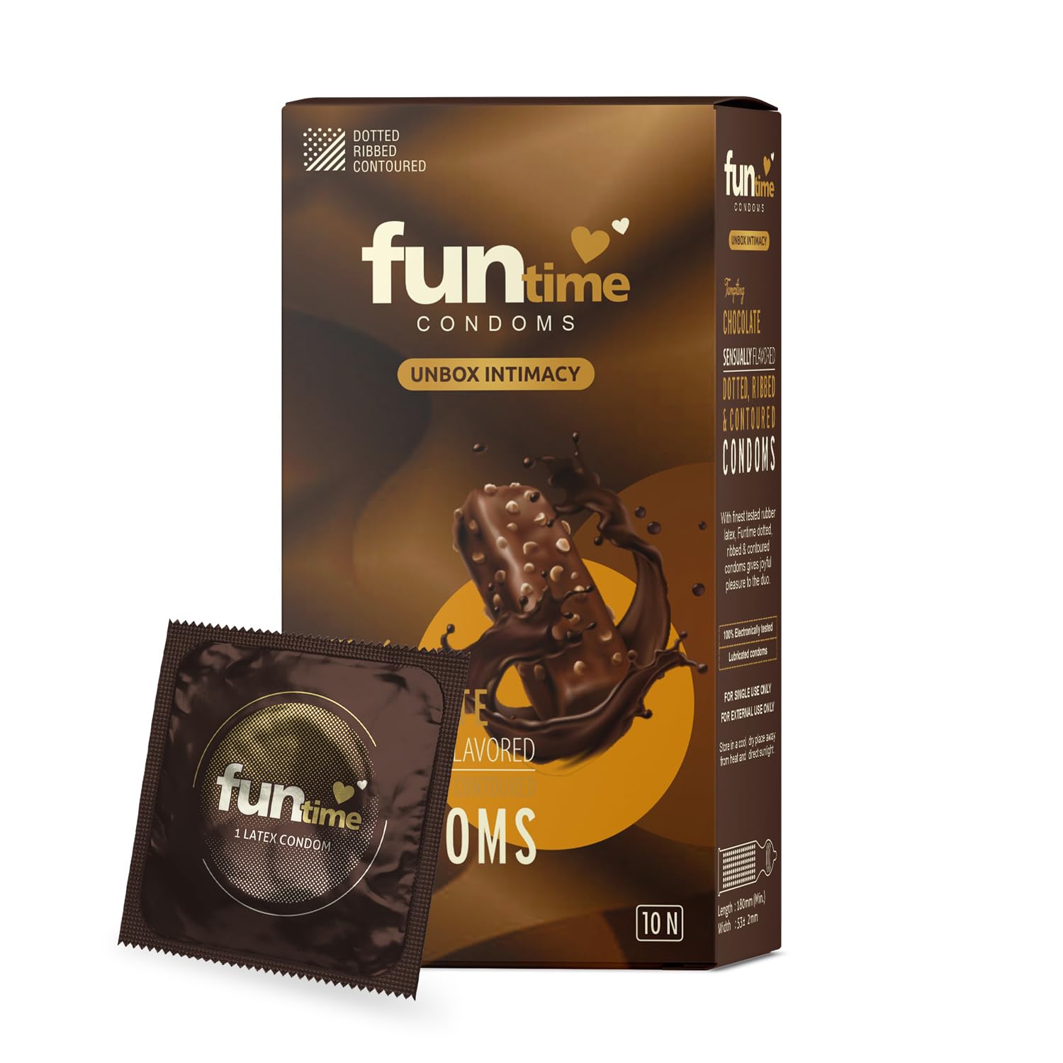 Leeford Funtime Chocolate Flavored Lubricated Dotted, Ribbed And Contoured Condom 10 Piece