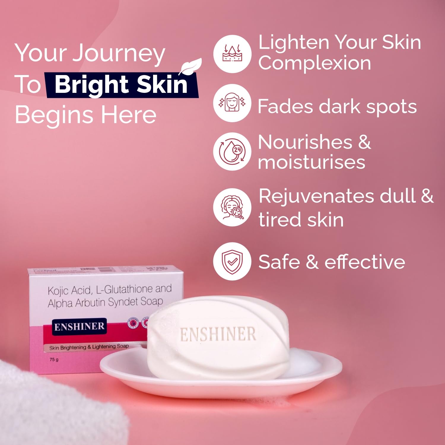Leeford Enshiner Skin Brightening And Lightening Soap With Kojic Acid 75g