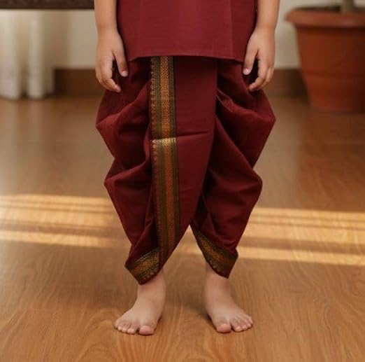 Kids Dhoti, Pure Silk with Soft Silk Border, Readymade, Indian Ethnic Maharaj Style, Party Wear