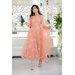 Болливудская индийская пакистанская этническая праздничная одежда, женский мягкий чистый костюм с сеткой-бабочкой, персиковый костюм Анаркали, платье