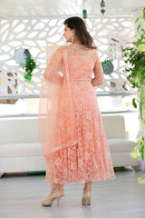 Bollywood Indian Pakistani Ethnic Party Wear Women Soft Pure Butterfly Net Peach Anarkali Suit Set Dress