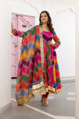 Bollywood Indische Pakistanische Ethno Party Wear Damen Weiches Reines Kunstgeorgette Leheriya Kurti Set Mit Dupatta Kleid