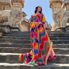 Болливудская индийская пакистанская этническая праздничная одежда, женский мягкий комплект из искусственной жоржетты Leheriya Kurti с платьем Dupatta