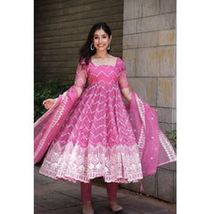 Bollywood Indische Pakistanische Ethnische Party Tragen Frauen Weiche Reine Organza Rosa Anzug Set Kleid