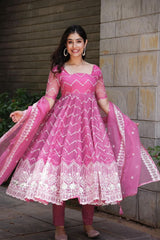 Bollywood Indische Pakistanische Ethnische Party Tragen Frauen Weiche Reine Organza Rosa Anzug Set Kleid