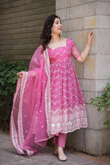 Bollywood Indische Pakistanische Ethnische Party Tragen Frauen Weiche Reine Organza Rosa Anzug Set Kleid