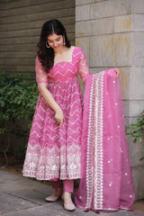 Болливудская индийская пакистанская этническая праздничная одежда для женщин из мягкой чистой органзы розовый костюм комплект платье