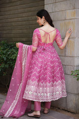 Bollywood Indian Pakistani Ethnic Party Wear Women Soft Pure Organza Pink Suit Set Dress