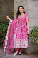 Bollywood Indische Pakistanische Ethnische Party Tragen Frauen Weiche Reine Organza Rosa Anzug Set Kleid