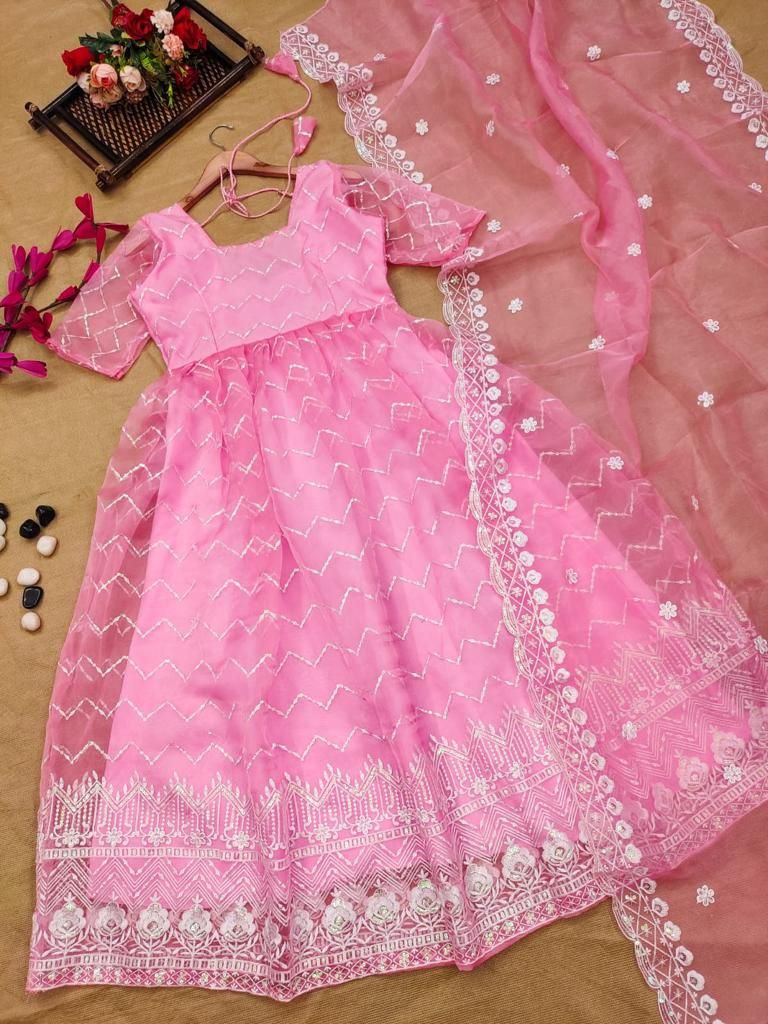 Bollywood Indische Pakistanische Ethnische Party Tragen Frauen Weiche Reine Organza Rosa Anzug Set Kleid