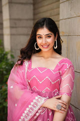 Bollywood Indian Pakistani Ethnic Party Wear Women Soft Pure Organza Pink Suit Set Dress