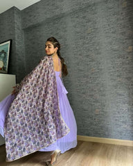 Bollywood Indische Pakistanische Ethno Party Wear Damen Weiches Reines Kunstgeorgette Anarkali Mit Dupatta Kleid