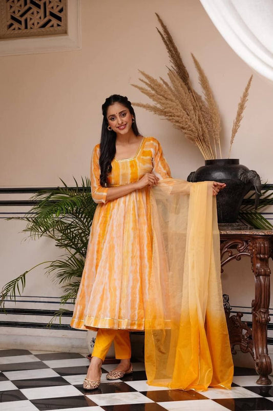 Bollywood Indian Pakistani Ethnic Party Wear Women Soft Pure Tubby Organza Yellow Suit Set Dress