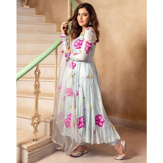 Bollywood Indian Pakistani Ethnic Party Wear Women Soft Pure Tubby Organza Maxi With Dupatta Dress