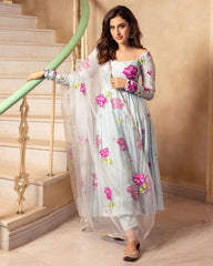 Bollywood Indian Pakistani Ethnic Party Wear Women Soft Pure Tubby Organza Maxi With Dupatta Dress