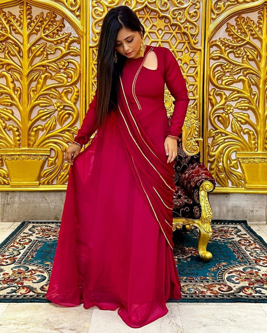 Bollywood Indische Pakistanische Ethno Party Wear Damen Weiches Reines Kunstgeorgette Anarkali Mit Dupatta Kleid