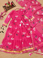 Bollywood Indische Pakistanische Ethno Party Wear Damen Weiche Reine Tubby Organza Hot Pink Anarkali Mit Dupatta Kleid