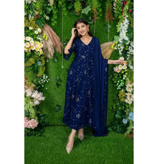 Bollywood Indische Pakistanische Ethno Party Wear Damen Weicher Reiner Georgette Marineblau Anarkali Anzug Mit Dupatta Kleid